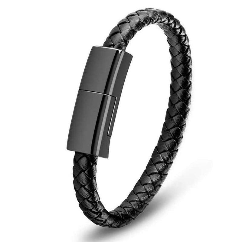 Pulseira USB de Couro para Iphone e Android. Bracelete Cabo USB