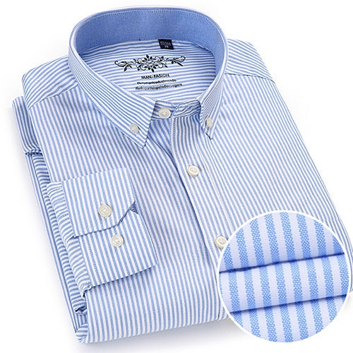 Camisa Masculina Oxford Manga Longa - Camisa Manga Longa Casual Oxford Bolso Único com Colarinho Abotoado - Camisa Masculina Manga Longa Algodão e Poliester.