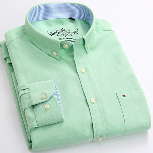 Camisa Masculina Oxford Manga Longa - Camisa Manga Longa Casual Oxford Bolso Único com Colarinho Abotoado - Camisa Masculina Manga Longa Algodão e Poliester.