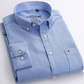 Camisa Masculina Oxford Manga Longa - Camisa Manga Longa Casual Oxford Bolso Único com Colarinho Abotoado - Camisa Masculina Manga Longa Algodão e Poliester.