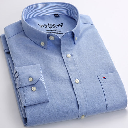 Camisa Masculina Oxford Manga Longa - Camisa Manga Longa Casual Oxford Bolso Único com Colarinho Abotoado - Camisa Masculina Manga Longa Algodão e Poliester.