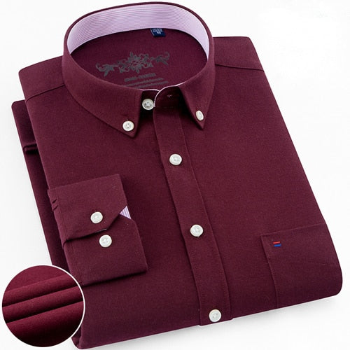 Camisa Masculina Oxford Manga Longa - Camisa Manga Longa Casual Oxford Bolso Único com Colarinho Abotoado - Camisa Masculina Manga Longa Algodão e Poliester.