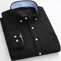 Camisa Masculina Oxford Manga Longa - Camisa Manga Longa Casual Oxford Bolso Único com Colarinho Abotoado - Camisa Masculina Manga Longa Algodão e Poliester.