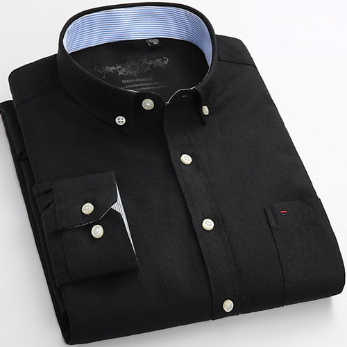 Camisa Masculina Oxford Manga Longa - Camisa Manga Longa Casual Oxford Bolso Único com Colarinho Abotoado - Camisa Masculina Manga Longa Algodão e Poliester.