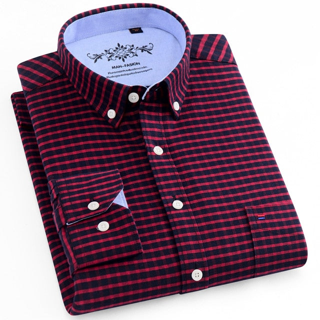 Camisa Masculina Oxford Manga Longa - Camisa Manga Longa Casual Oxford Bolso Único com Colarinho Abotoado - Camisa Masculina Manga Longa Algodão e Poliester.