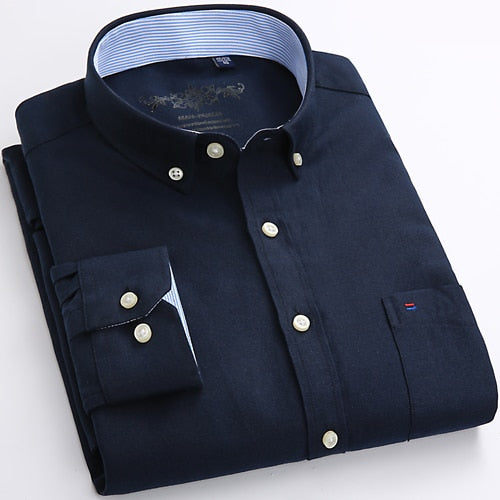 Camisa Masculina Oxford Manga Longa - Camisa Manga Longa Casual Oxford Bolso Único com Colarinho Abotoado - Camisa Masculina Manga Longa Algodão e Poliester.