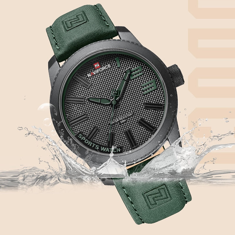 Relório Masculino com Pulseira de Couro - Esportivo Anti-choque e Estilo Militar