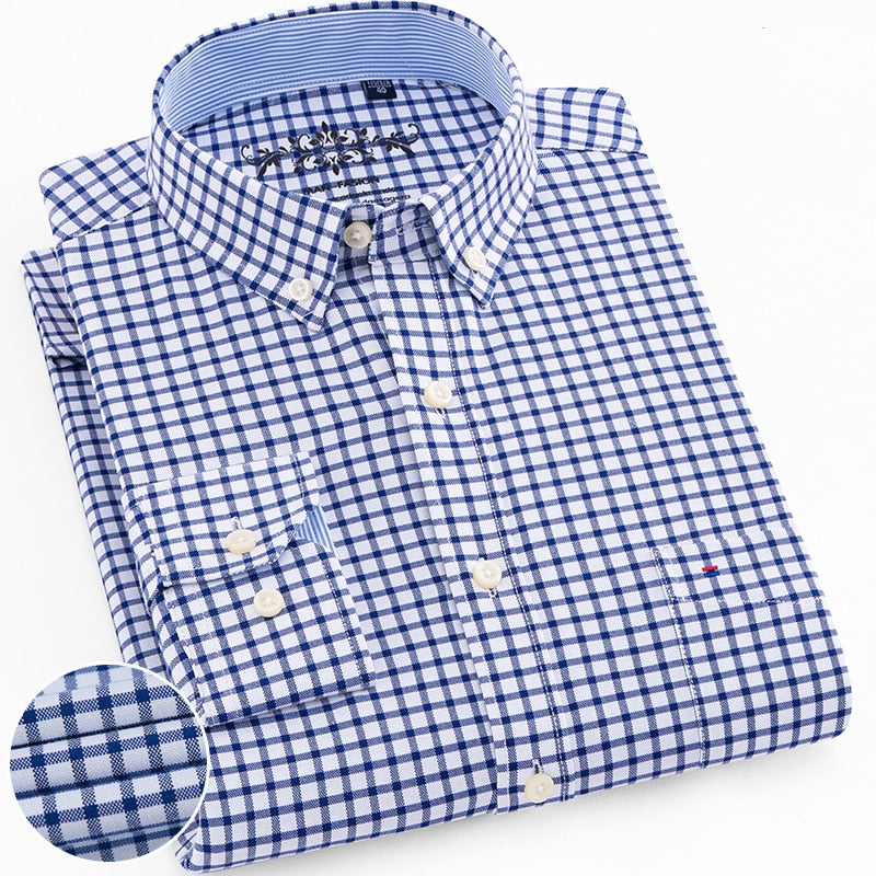 Camisa Masculina Oxford Manga Longa - Camisa Manga Longa Casual Oxford Bolso Único com Colarinho Abotoado - Camisa Masculina Manga Longa Algodão e Poliester.