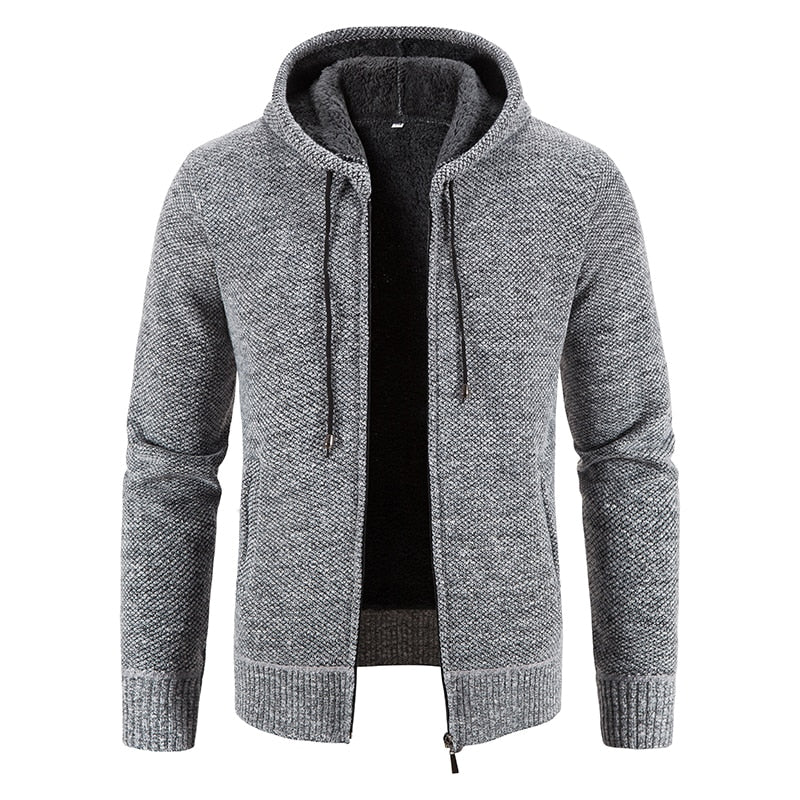 Cardigam Masculino de Gola Alta Forro de Lã com Fechamento de Ziper. Casaco Masculino Casual Cardigan Forrado