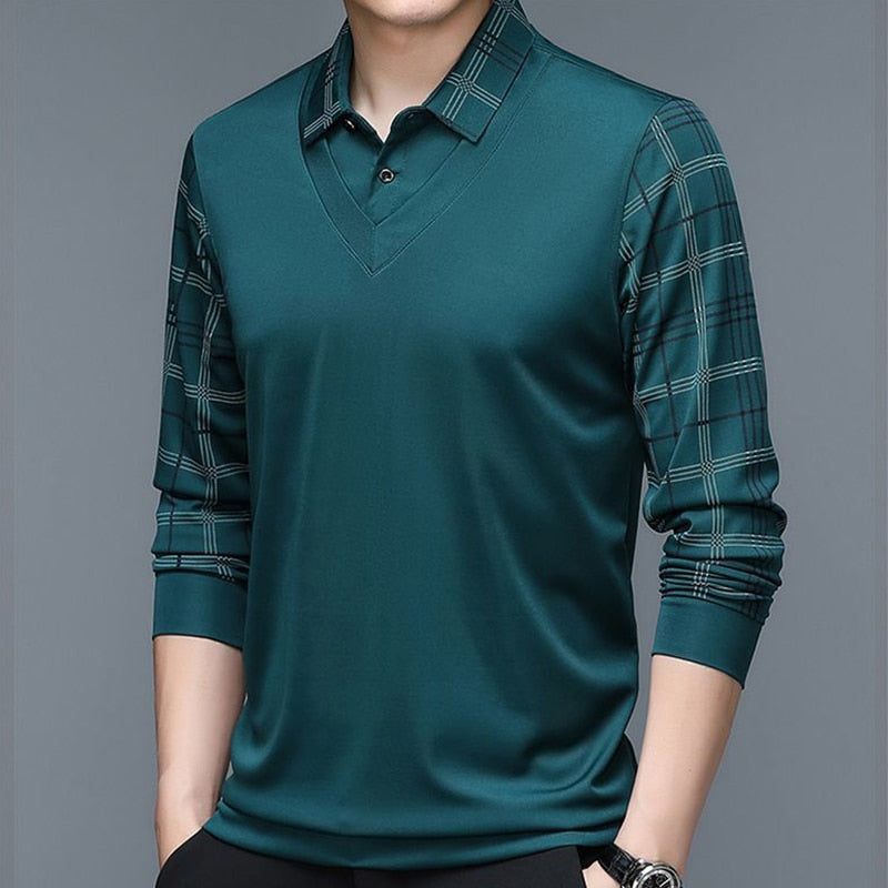 Camisa Masculina Polo de Algodão com Manga Longa - Camisa Masculina Manga Comprida Estilo Camisa e Colete