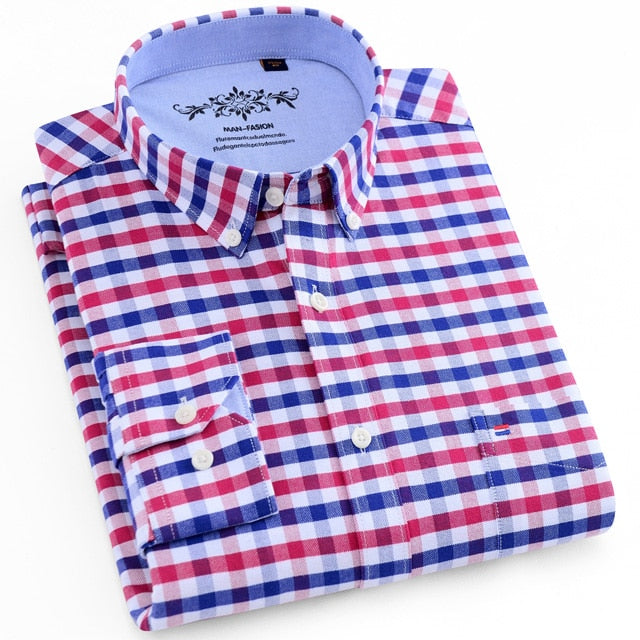 Camisa Masculina Oxford Manga Longa - Camisa Manga Longa Casual Oxford Bolso Único com Colarinho Abotoado - Camisa Masculina Manga Longa Algodão e Poliester.