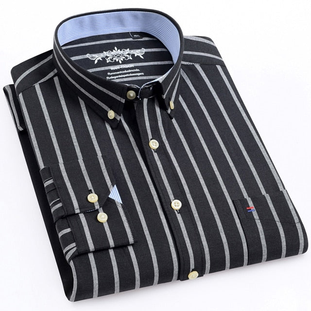 Camisa Masculina Oxford Manga Longa - Camisa Manga Longa Casual Oxford Bolso Único com Colarinho Abotoado - Camisa Masculina Manga Longa Algodão e Poliester.