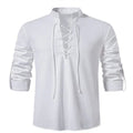 Camisa Masculina Estilo Vintage em Decote V com Manga Longa - Camisa Masculina Frente com Amarril.