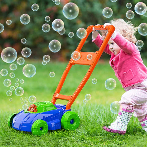 Brinquedo Lança Bolha de Sabão- Carrinho Cortador de Gramas que Solta Bolha de Sabão- Brinqueo Bolha de Sabão- Andador Infantil Solta Bolhas De Sabao