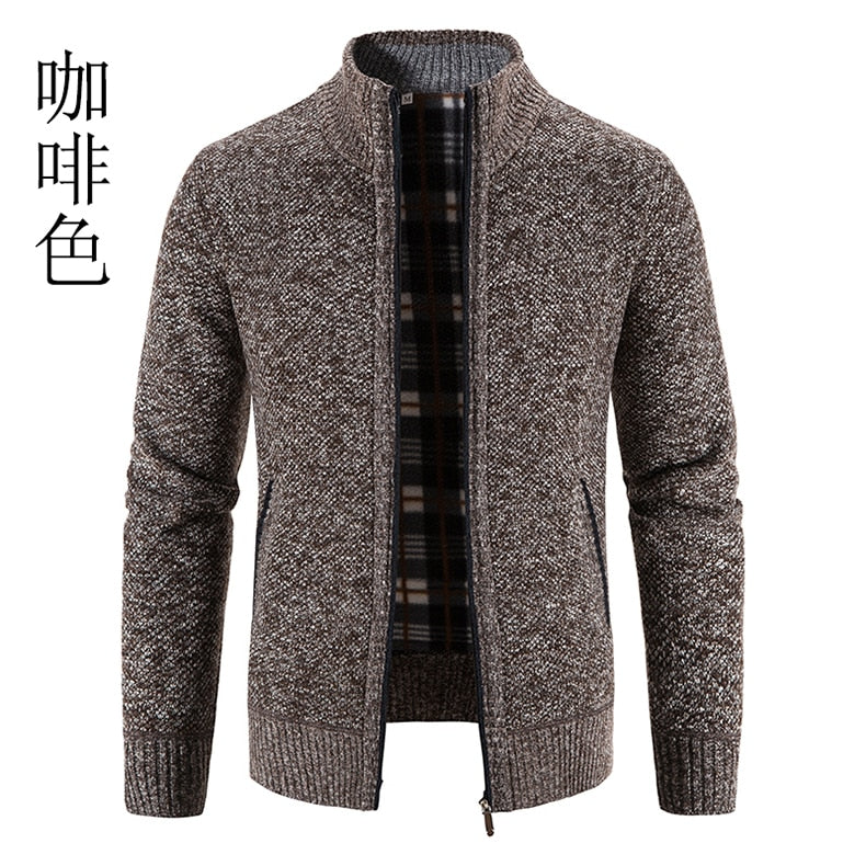 Cardigam Masculino de Gola Alta Forro de Lã com Fechamento de Ziper. Casaco Masculino Casual Cardigan Forrado