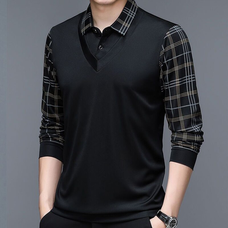 Camisa Masculina Polo de Algodão com Manga Longa - Camisa Masculina Manga Comprida Estilo Camisa e Colete