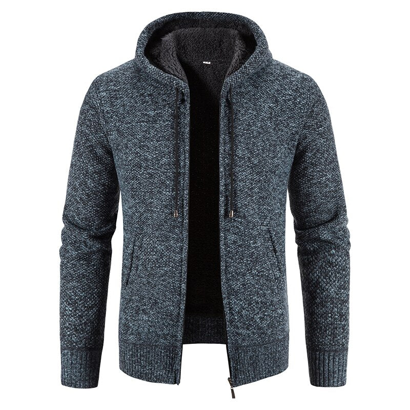 Cardigam Masculino de Gola Alta Forro de Lã com Fechamento de Ziper. Casaco Masculino Casual Cardigan Forrado