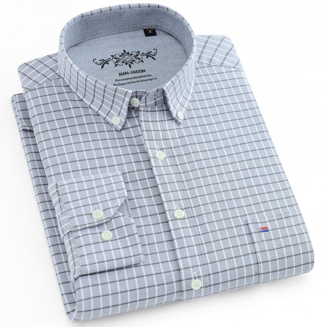 Camisa Masculina Oxford Manga Longa - Camisa Manga Longa Casual Oxford Bolso Único com Colarinho Abotoado - Camisa Masculina Manga Longa Algodão e Poliester.