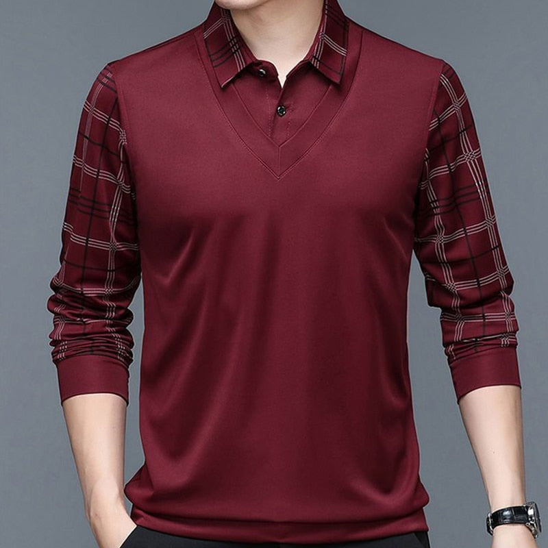 Camisa Masculina Polo de Algodão com Manga Longa - Camisa Masculina Manga Comprida Estilo Camisa e Colete