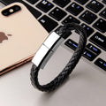 Pulseira USB de Couro para Iphone e Android. Bracelete Cabo USB