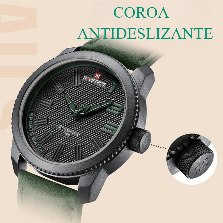 Relório Masculino com Pulseira de Couro - Esportivo Anti-choque e Estilo Militar