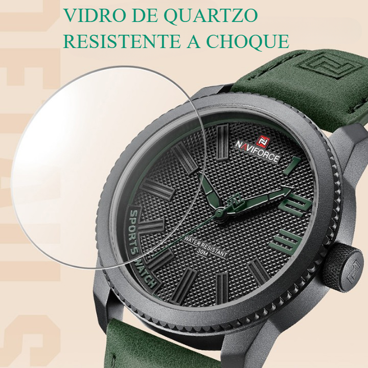 Relório Masculino com Pulseira de Couro - Esportivo Anti-choque e Estilo Militar