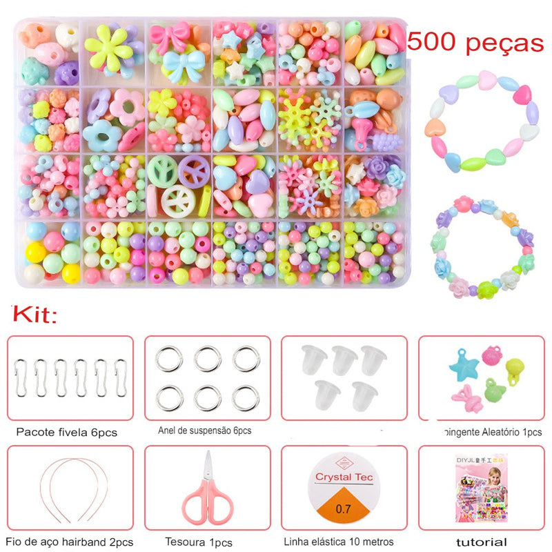 Kit De Miçangas Bijuterias 500pcs -Kit De Miçangas Bijuterias Infantil Coloridas Montar Pulseiras