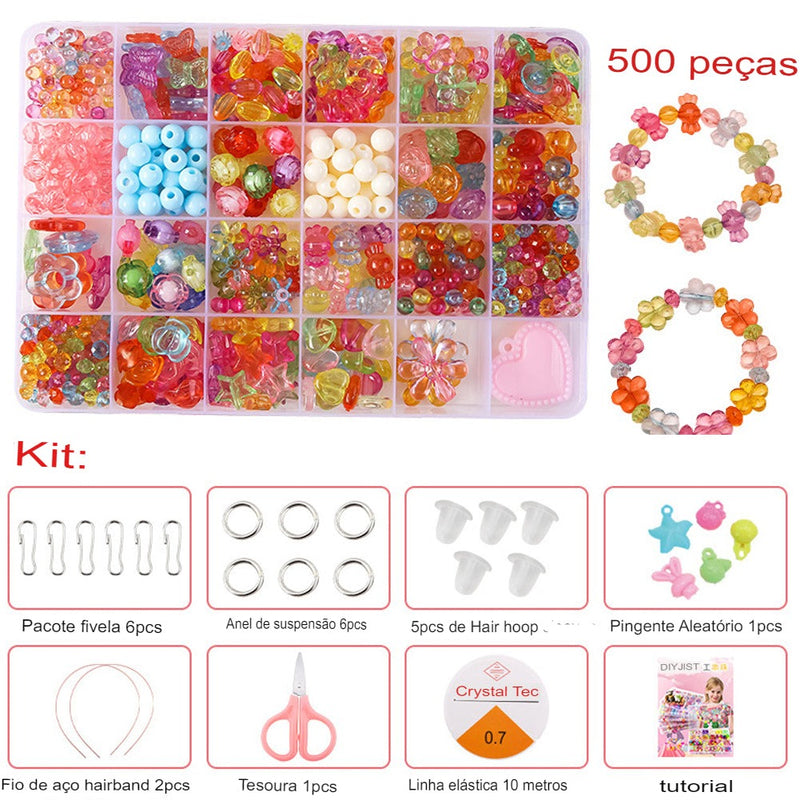 Kit De Miçangas Bijuterias 500pcs -Kit De Miçangas Bijuterias Infantil Coloridas Montar Pulseiras