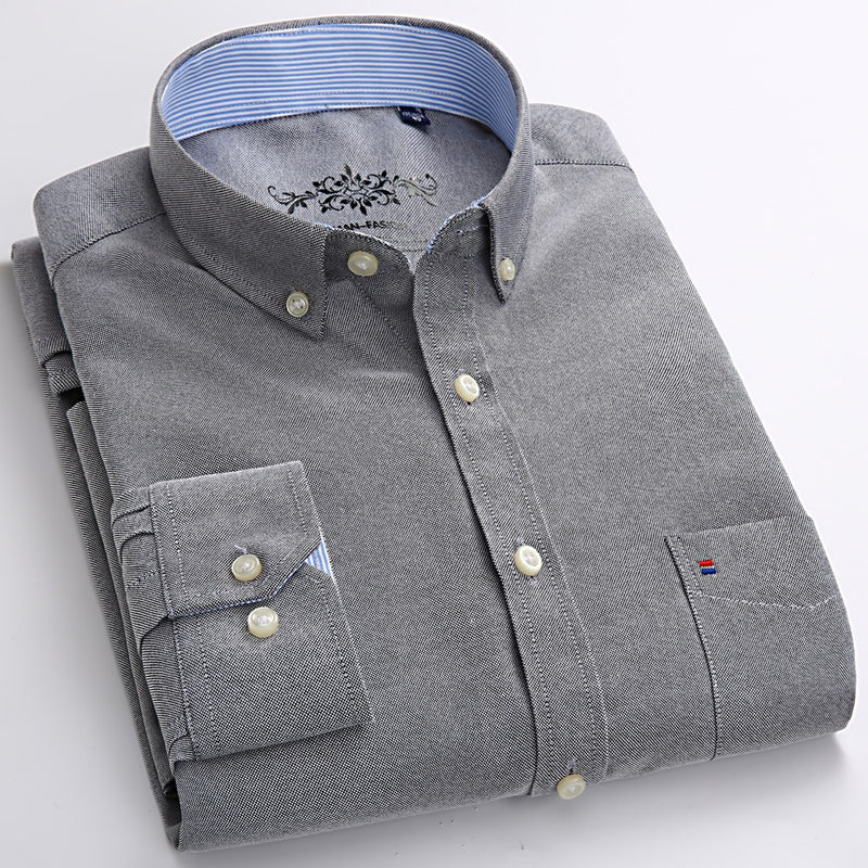 Camisa Masculina Oxford Manga Longa - Camisa Manga Longa Casual Oxford Bolso Único com Colarinho Abotoado - Camisa Masculina Manga Longa Algodão e Poliester.