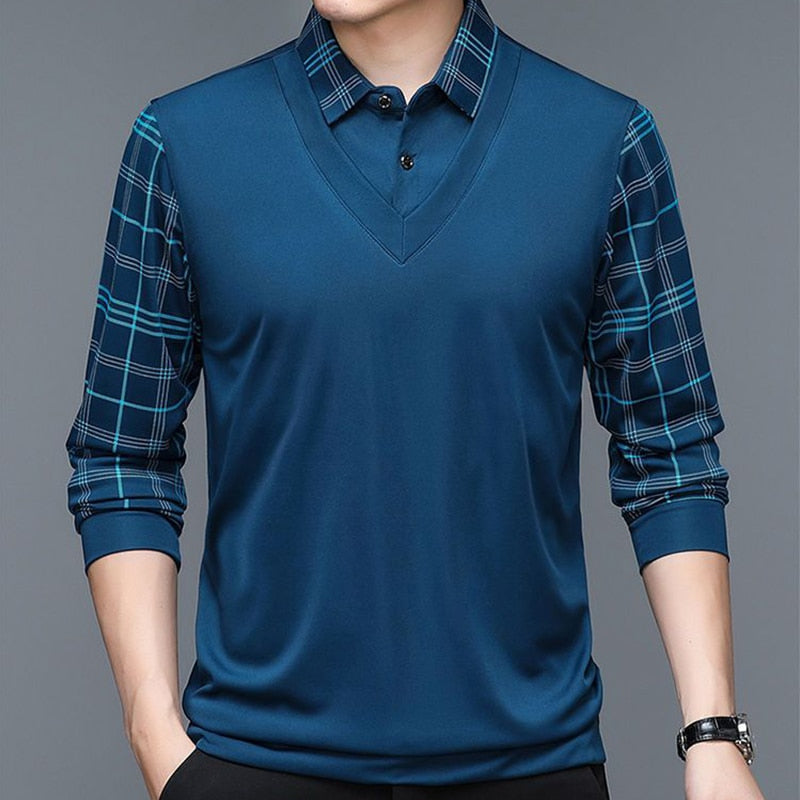 Camisa Masculina Polo de Algodão com Manga Longa - Camisa Masculina Manga Comprida Estilo Camisa e Colete